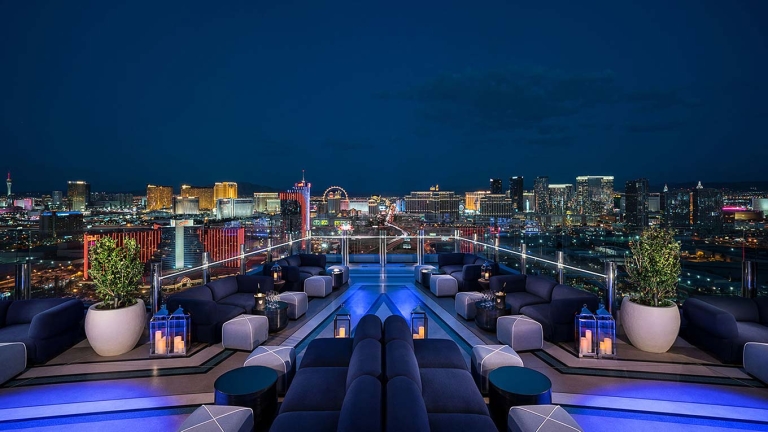 Palms balcony view of the Vegas Strip.