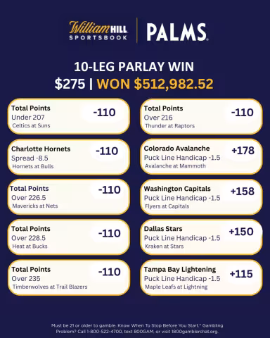 William Hill Sportsbook 10-leg parlay win